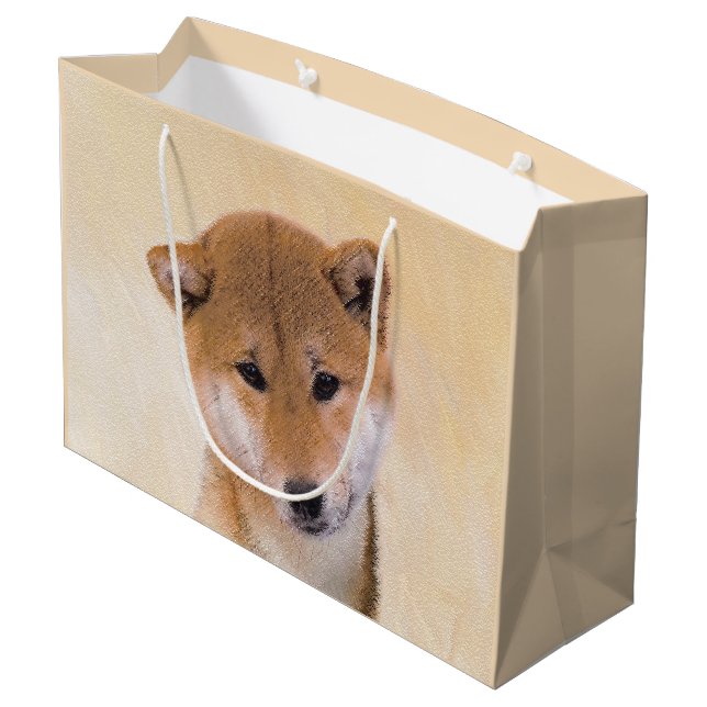 Shiba Inu (Rot) Malerei - Original Hundekunst Große Geschenktüte (Rückseite Schrägansicht)