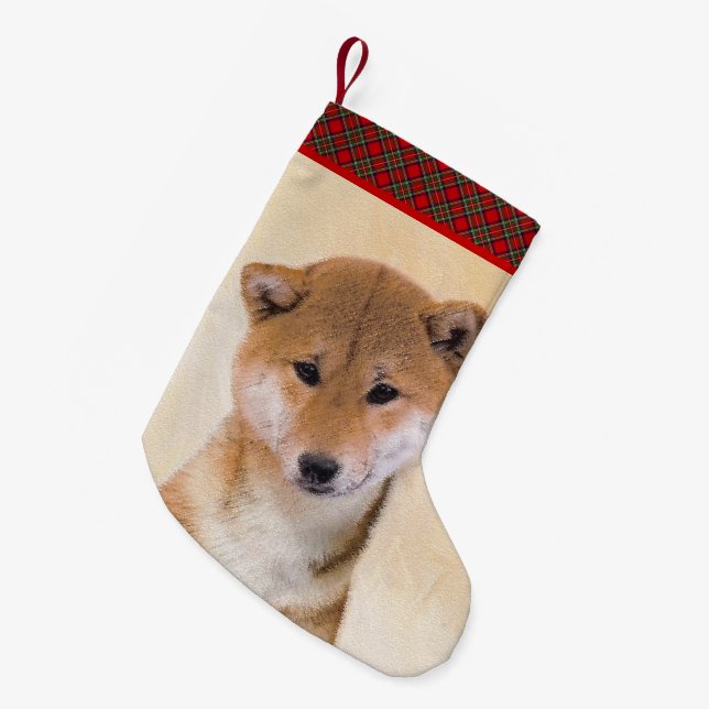 Shiba Inu (Rot) Malerei - Original Hundekunst Kleiner Weihnachtsstrumpf (Vorderansicht (hängend))