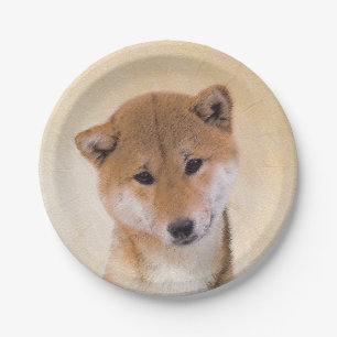 Shiba Inu (Rot) Malerei - Original Hundekunst Pappteller