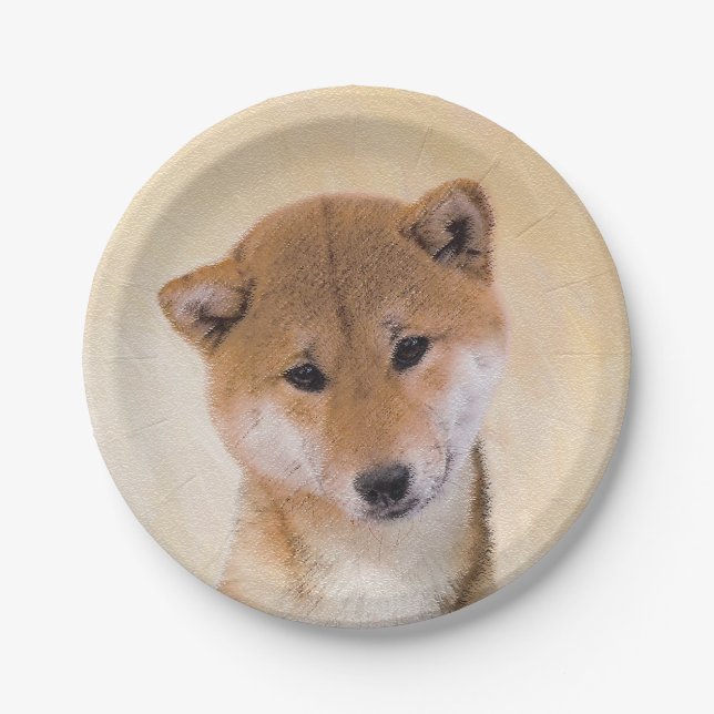 Shiba Inu (Rot) Malerei - Original Hundekunst Pappteller (Vorderseite)