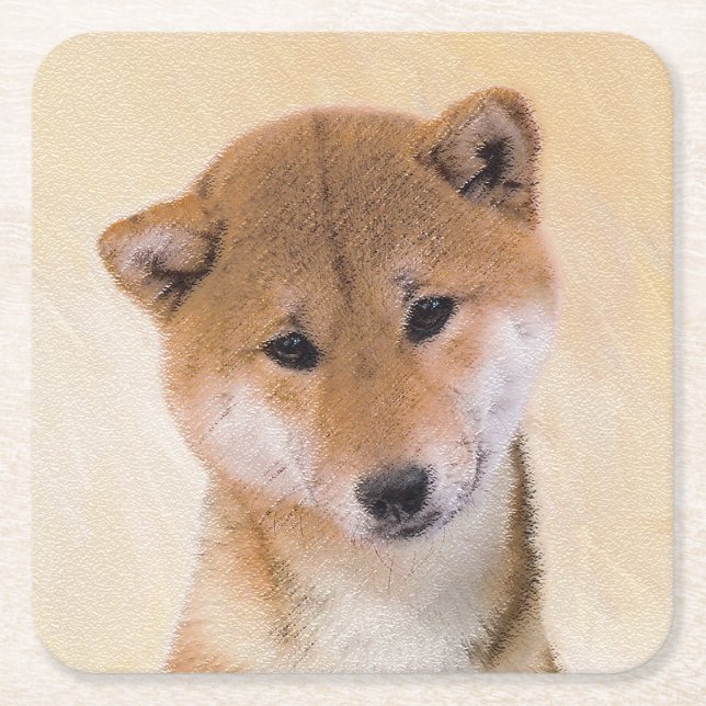 Shiba Inu (Rot) Malerei - Original Hundekunst Rechteckiger Pappuntersetzer (Vorderseite)