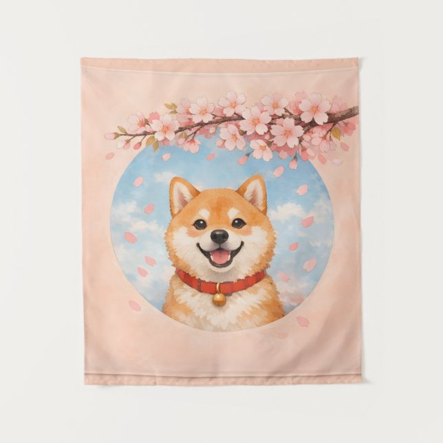 Shiba Inu & Sakura Tapestries Wandteppich (Vorderseite)