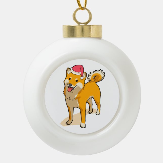 Shiba Inu Santa Claus Weihnachten Keramik Kugel-Ornament (Vorderseite)
