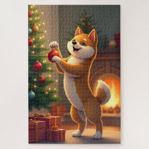 Shiba Inu schmückt den Weihnachtsbaum Malerei Puzzle