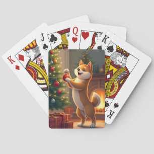 Shiba Inu schmückt den Weihnachtsbaum Malerei Spielkarten