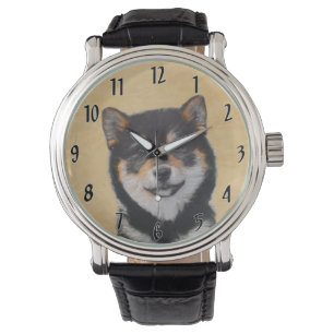 Shiba Inu (Schwarz und Braun) Malerei - Hundekunst Armbanduhr