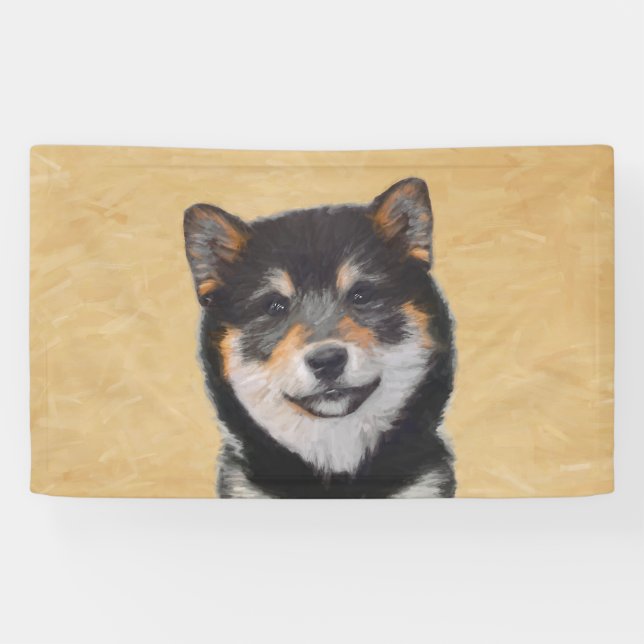 Shiba Inu (Schwarz und Tan) Malerei - Hundekunst Banner (Horizontal)