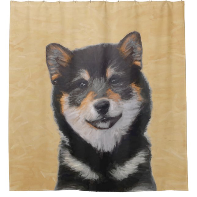 Shiba Inu (Schwarz und Tan) Malerei - Hundekunst Duschvorhang (Vorderseite)