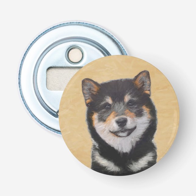 Shiba Inu (Schwarz und Tan) Malerei - Hundekunst Flaschenöffner (Vorderseite)