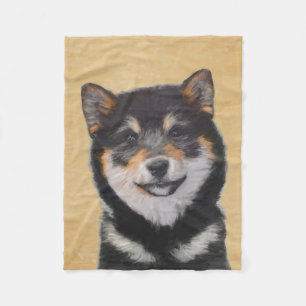 Shiba Inu (Schwarz und Tan) Malerei - Hundekunst Fleecedecke