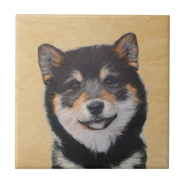 Shiba Inu (Schwarz und Tan) Malerei - Hundekunst Fliese (Vorderseite)