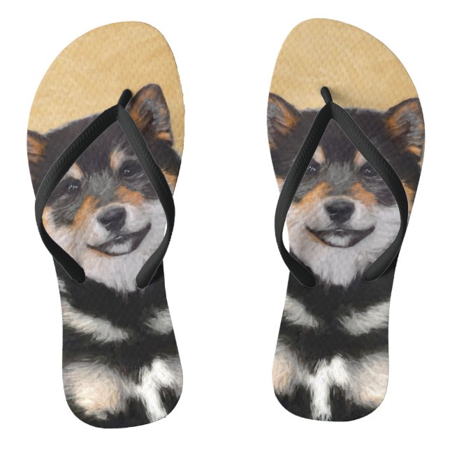 Shiba Inu (Schwarz und Tan) Malerei - Hundekunst Flip Flops (Fußbett)