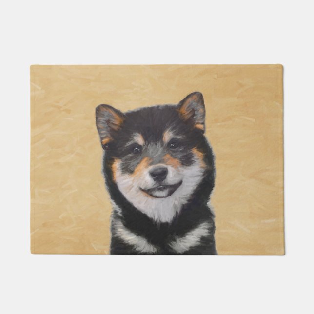 Shiba Inu (Schwarz und Tan) Malerei - Hundekunst Fußmatte (Vorderseite)