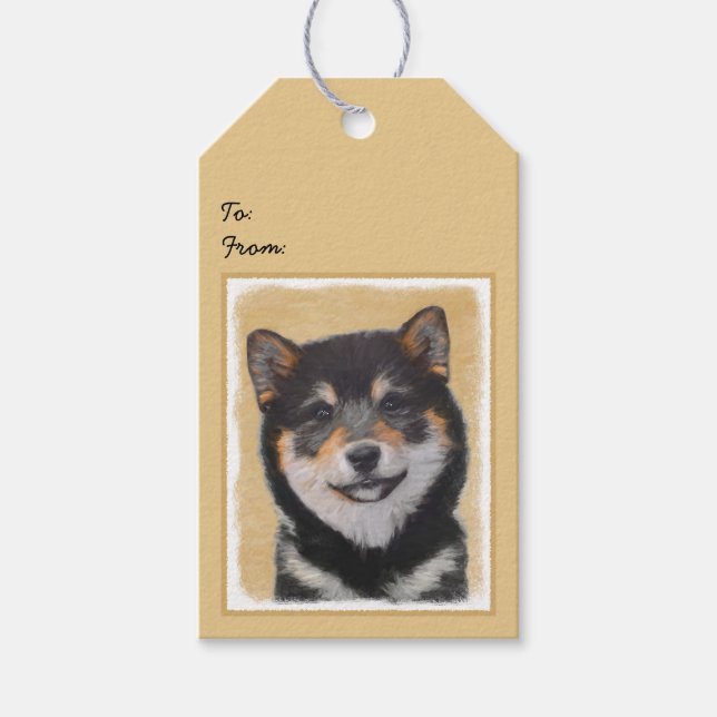 Shiba Inu (Schwarz und Tan) Malerei - Hundekunst Geschenkanhänger (Vorderseite)