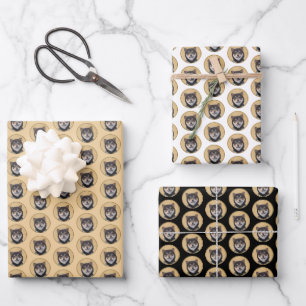 Shiba Inu (Schwarz und Tan) Malerei - Hundekunst Geschenkpapier Set