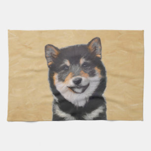 Shiba Inu (Schwarz und Tan) Malerei - Hundekunst Geschirrtuch