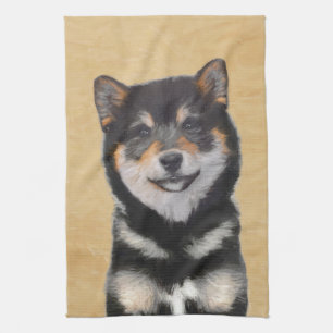 Shiba Inu (Schwarz und Tan) Malerei - Hundekunst Geschirrtuch