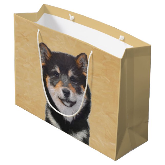 Shiba Inu (Schwarz und Tan) Malerei - Hundekunst Große Geschenktüte (Rückseite Schrägansicht)