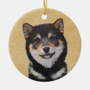 Shiba Inu (Schwarz und Tan) Malerei - Hundekunst Keramik Ornament