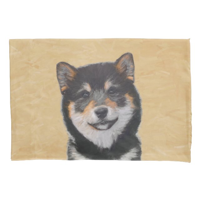 Shiba Inu (Schwarz und Tan) Malerei - Hundekunst Kissenbezug (Vorderseite)