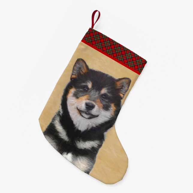 Shiba Inu (Schwarz und Tan) Malerei - Hundekunst Kleiner Weihnachtsstrumpf (Vorderansicht (hängend))