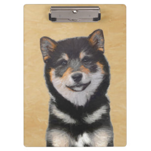 Shiba Inu (Schwarz und Tan) Malerei - Hundekunst Klemmbrett