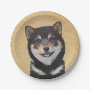 Shiba Inu (Schwarz und Tan) Malerei - Hundekunst Pappteller