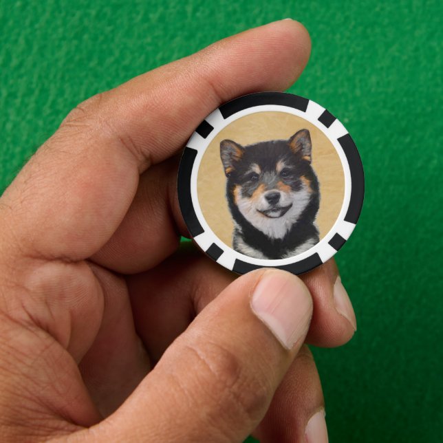 Shiba Inu (Schwarz und Tan) Malerei - Hundekunst Pokerchips (Hand)