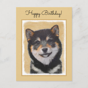 Shiba Inu (Schwarz und Tan) Malerei - Hundekunst Postkarte