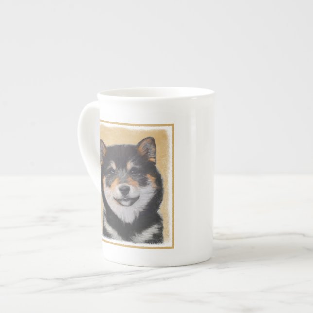 Shiba Inu (Schwarz und Tan) Malerei - Hundekunst Prozellantasse (Vorderseite Links)