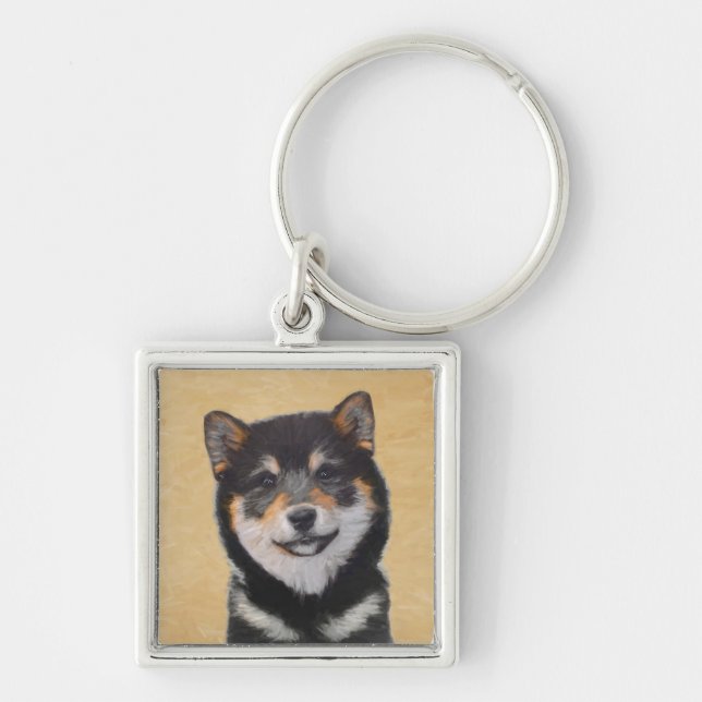 Shiba Inu (Schwarz und Tan) Malerei - Hundekunst Schlüsselanhänger (Vorne)