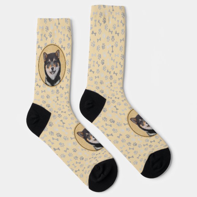 Shiba Inu (Schwarz und Tan) Malerei - Hundekunst Socken (Rechts)