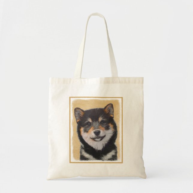 Shiba Inu (Schwarz und Tan) Malerei - Hundekunst Tragetasche (Vorne)