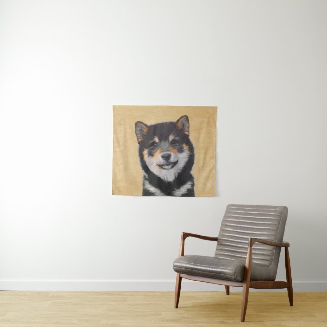 Shiba Inu (Schwarz und Tan) Malerei - Hundekunst Wandteppich (Beispiel (Horizontal))