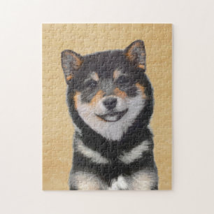 Shiba Inu (Schwarzes und TAN) Malerei - Hundekunst Puzzle
