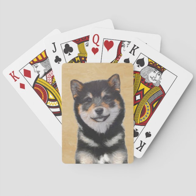 Shiba Inu (Schwarzes und TAN) Malerei - Hundekunst Spielkarten (Rückseite)