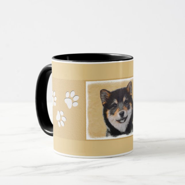 Shiba Inu (Schwarzes und TAN) Malerei - Hundekunst Tasse (Vorderseite Links)