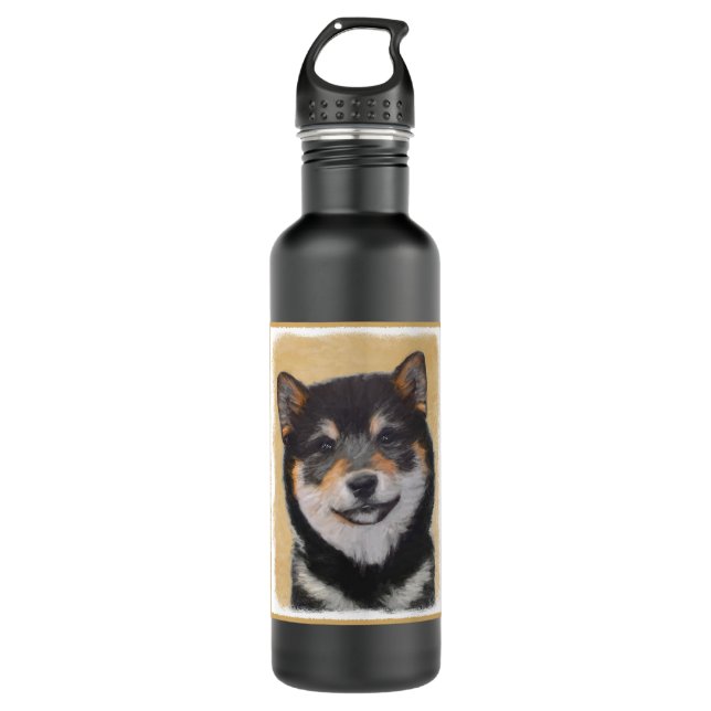 Shiba Inu (Schwarzes und TAN) Malerei - Hundekunst Trinkflasche (Vorderseite)