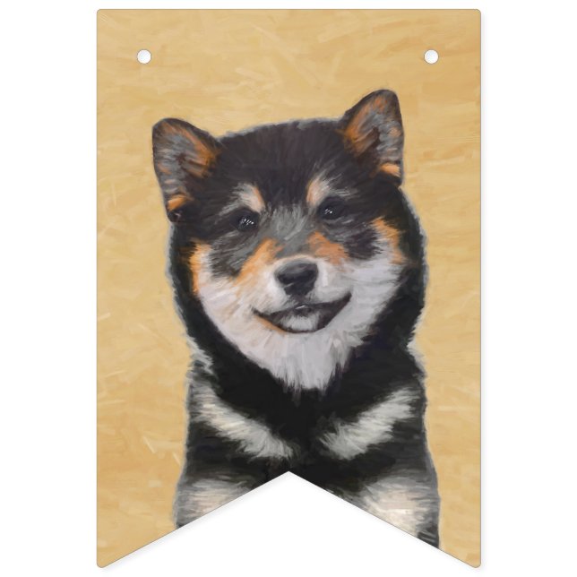 Shiba Inu (Schwarzes und TAN) Malerei - Hundekunst Wimpelkette (Erste Fahne)