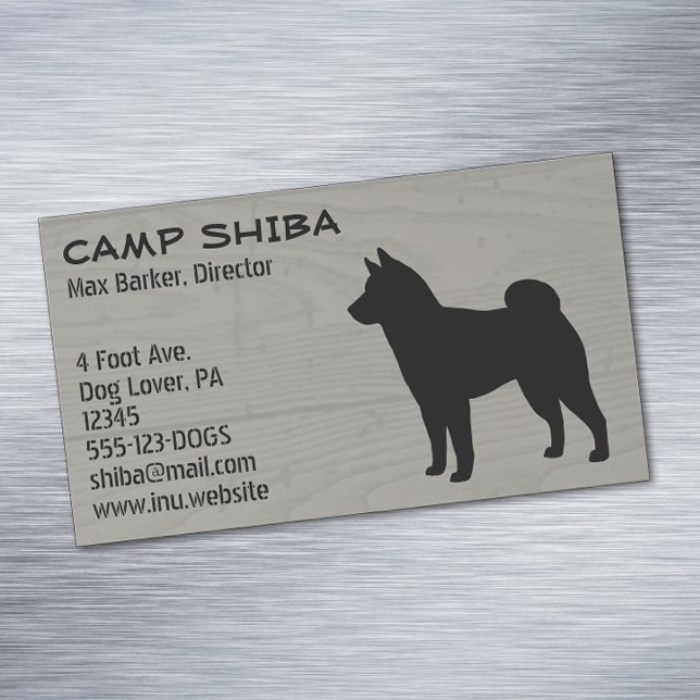 Shiba Inu Silhouette | Hunde Breed Wood Style Magnetische Visitenkarte (Von Creator hochgeladen)