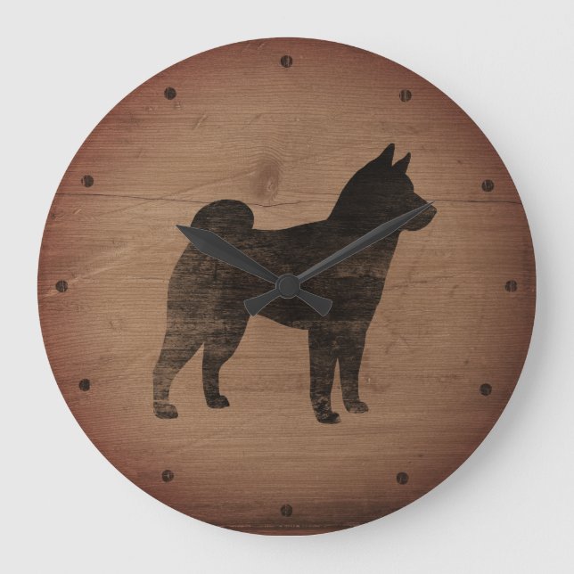 Shiba Inu Silhouette Rustikal Große Wanduhr (Vorderseite)
