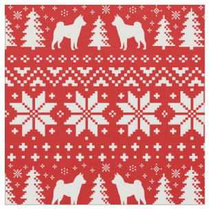 Shiba Inu Silhouette-Weihnachtsmuster-Rot Stoff