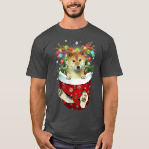 Shiba Inu Snow Pocket Hunde Weihnachtspocket T-Shirt