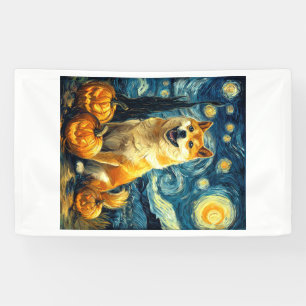 Shiba Inu Süßer Hund Halloween Jack O Lantern Kürb Banner