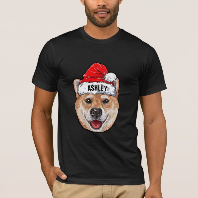 Shiba Inu Terrier Christmas Hat Dog Big T-Shirt (Vorderseite)