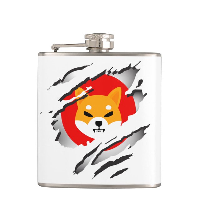 Shiba Inu Torn Image and Logo Flask Flachmann (Vorderseite)