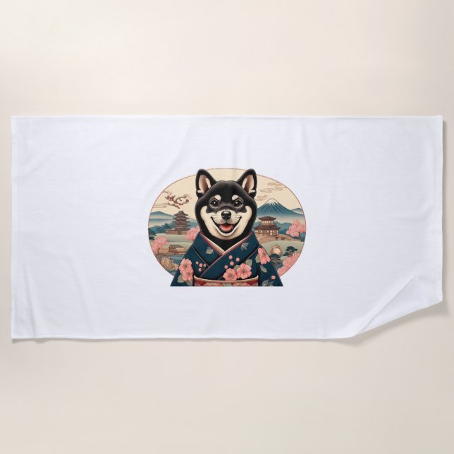 Shiba Inu Ukiyo-e-Stil Strandtuch (Vorderseite)