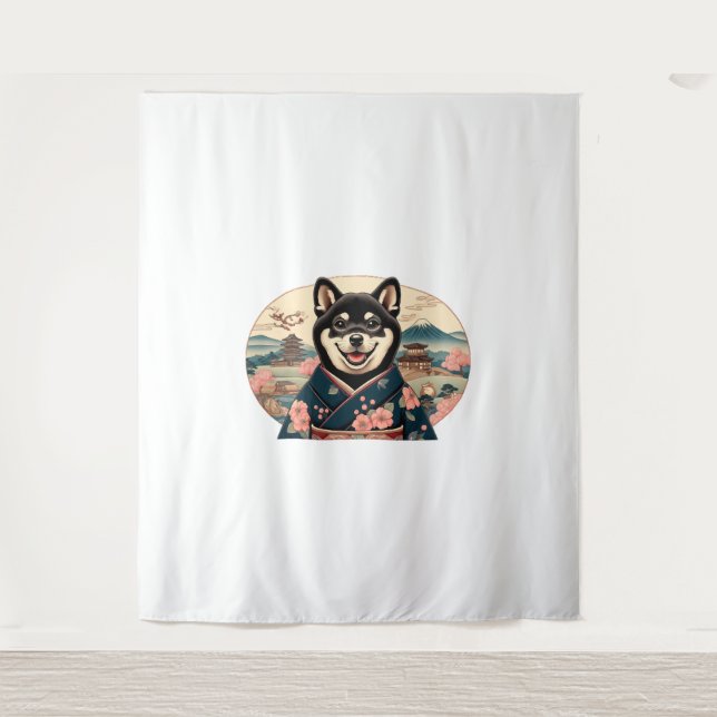 Shiba Inu Ukiyo-e-Stil Wandteppich (Vorderseite)