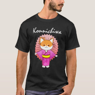 Shiba Inu Uni Dog Konnichiwa Kimono Blume Kleid T-Shirt
