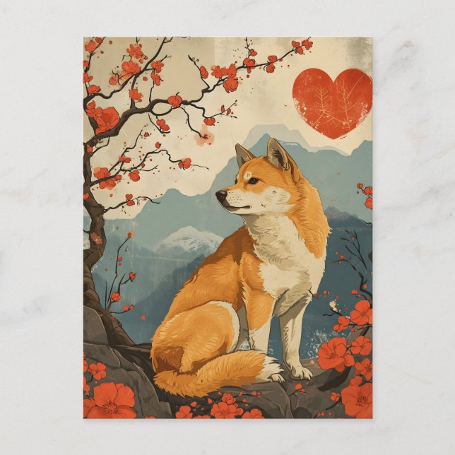 Shiba Inu Vintag Valentinstag Postkarte (Vorderseite)
